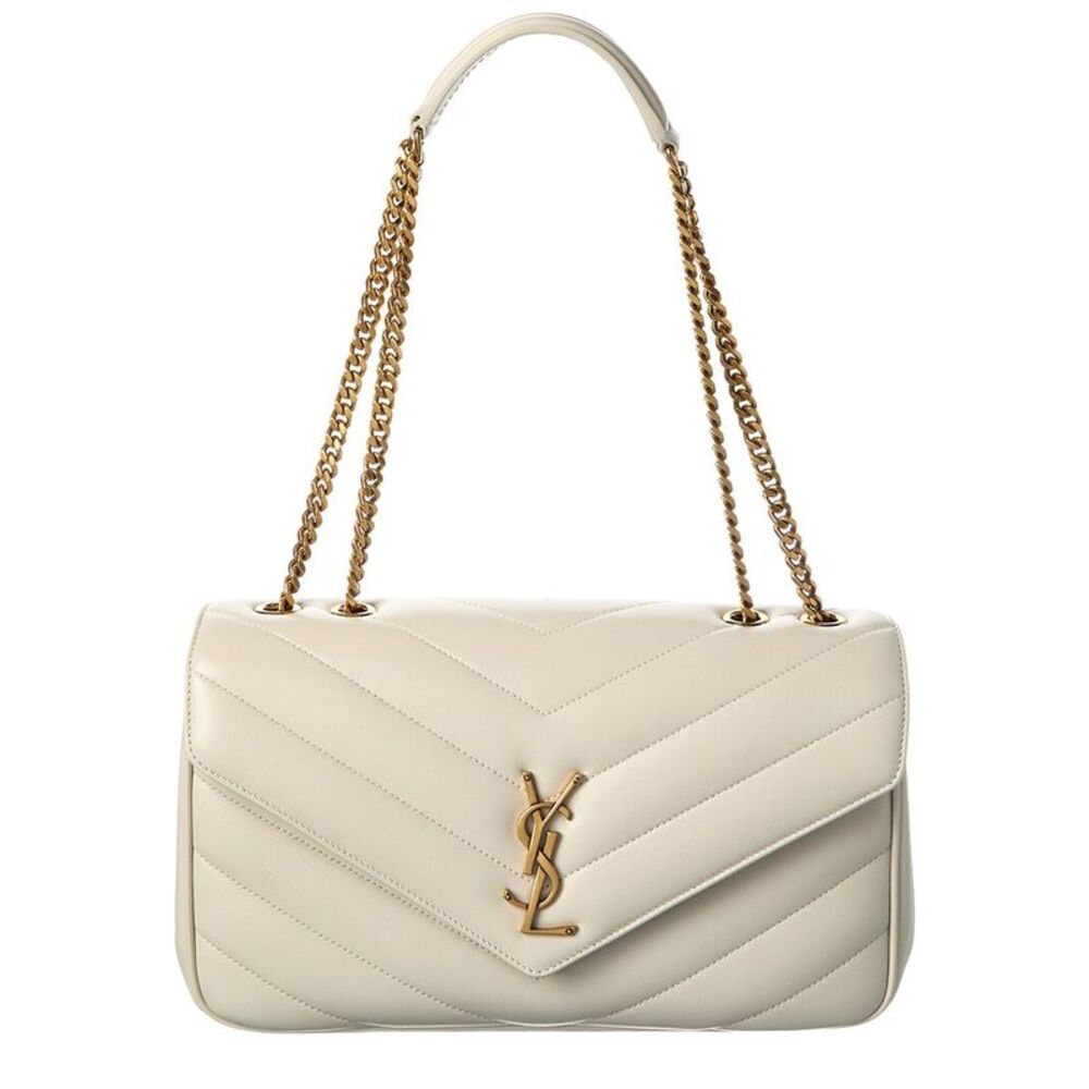 Saint Laurent Loulou Medium Leather Shoulder Bag, White